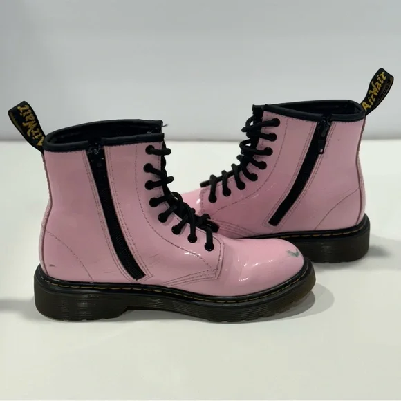 Dr. Martens Kids Pink Leather Boots with Yellow Stitching - Picture 7 of 10